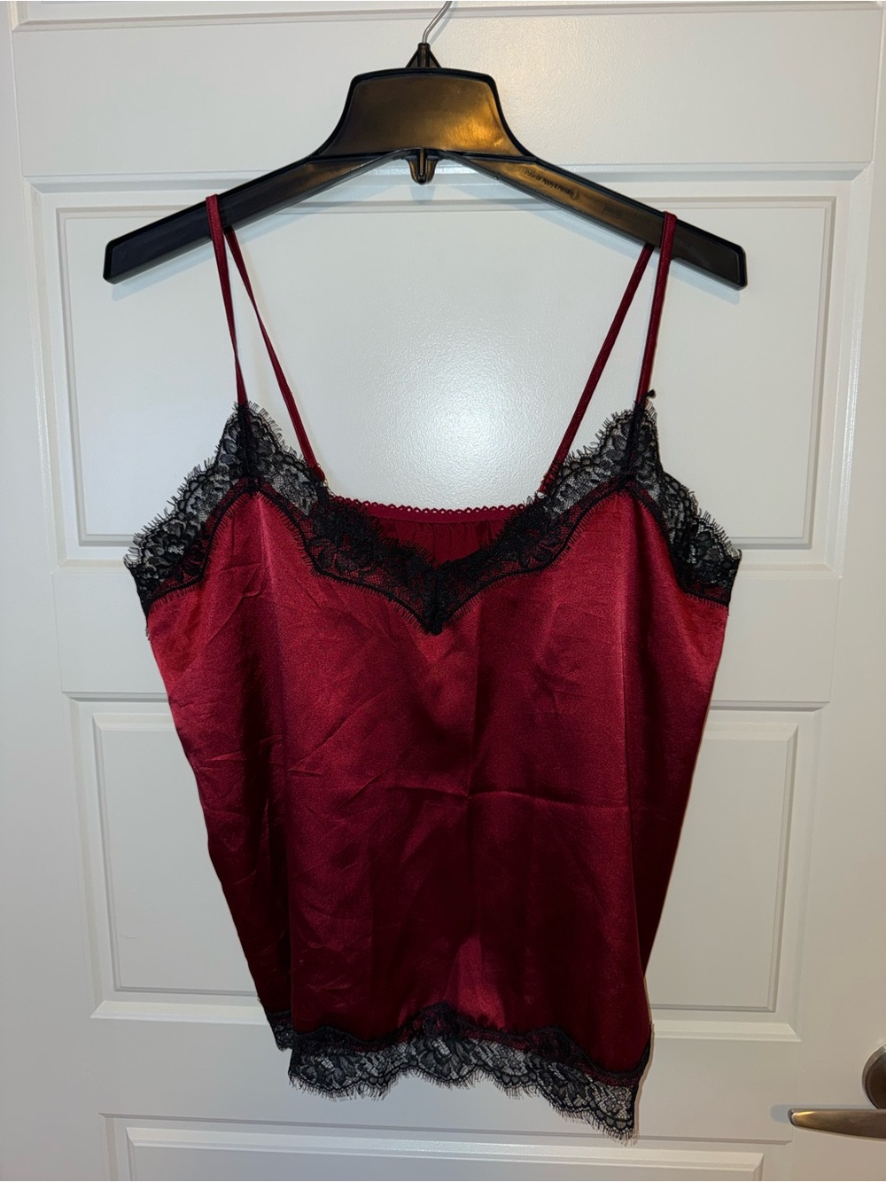 Women's Satin Lace Trim Cami - Burgundy